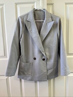 Women's Double-Breasted Fully Lined Light Grey Heather Blazer Jacket Size M